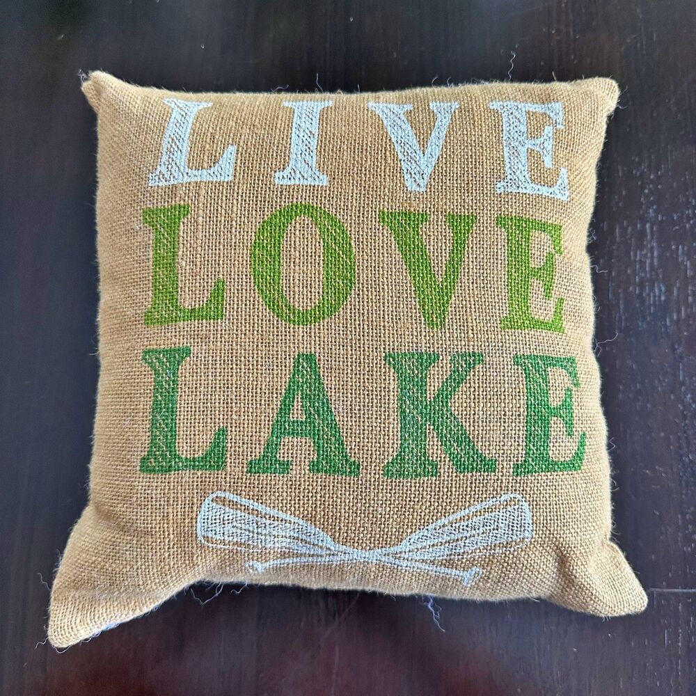 Vintage Throw Pillow LIVE LOVE LAKE Accent Lake Life CottageCore Country